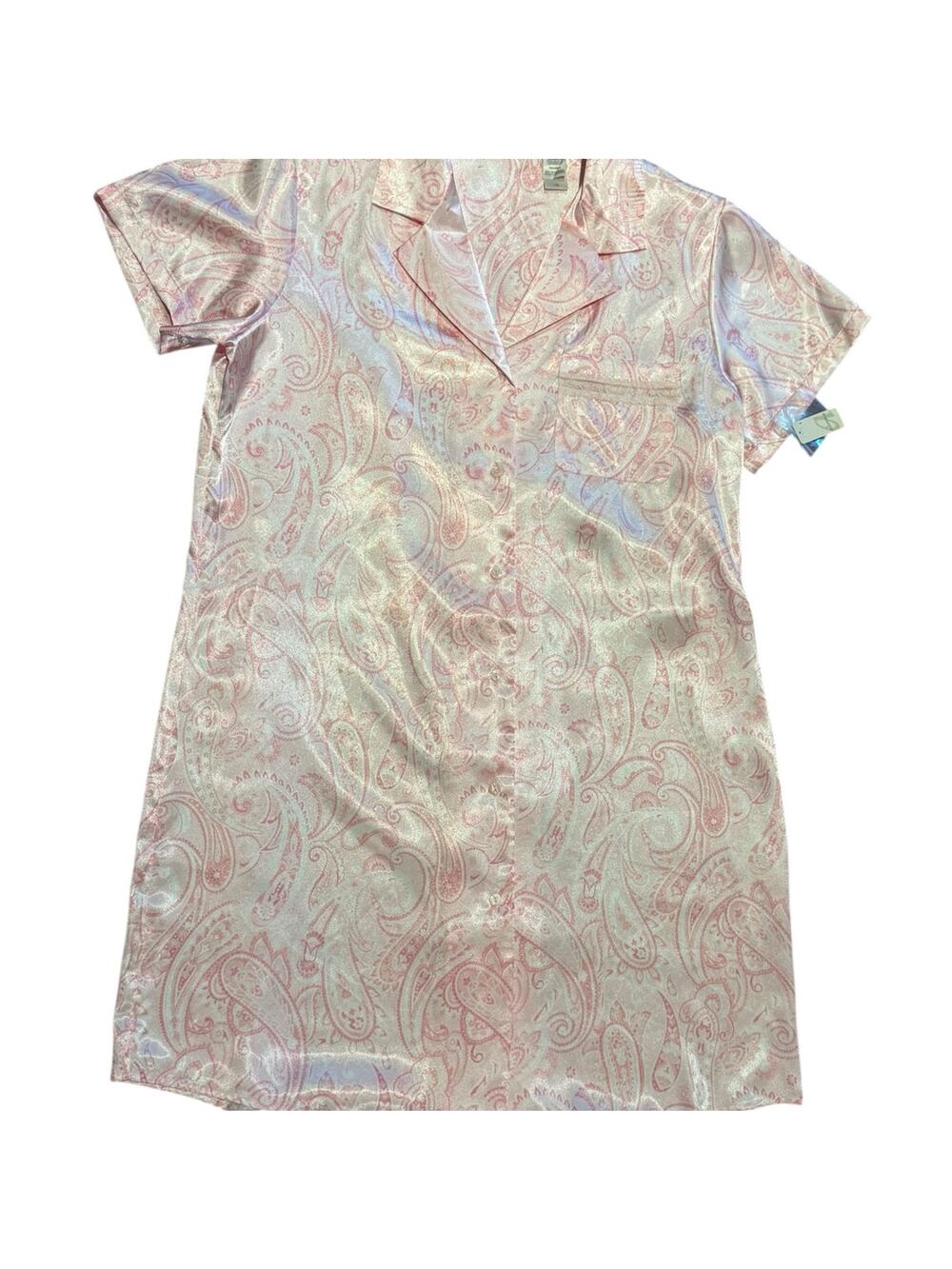 Adonna Women’s Size Large Pink Paisley Satin Short Sleeve Night Gown NWT